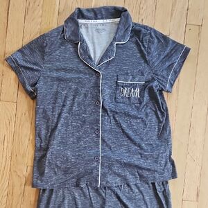 Rae Dunn Gray Pajama Set Short-Sleeve Button-Up